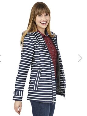 Charles River Apparel New Englander Navy and White Striped Hooded Rain Jacket